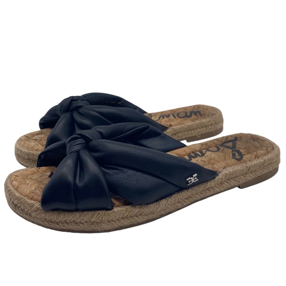 Sam Edelman Womens Shoes Abbene Slide Sandals Sz 7.5 Black Leather Flat Casual